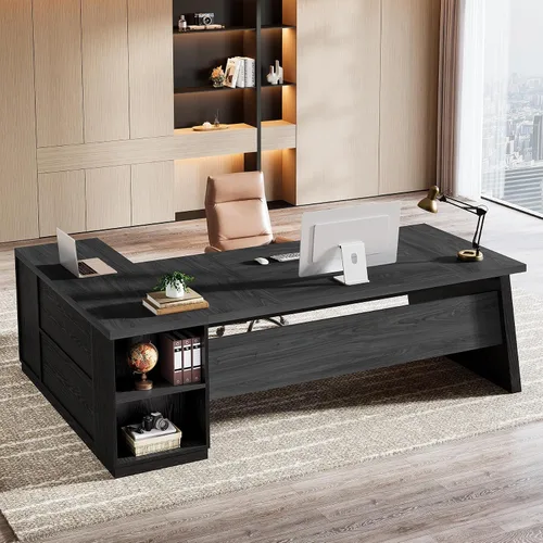 Miniatura 10 de Tribesigns Escritorio en forma de L de 78 pulgadas con cajones, escritorio ejecutivo grande con archivador y estantes, mesa de esquina moderna