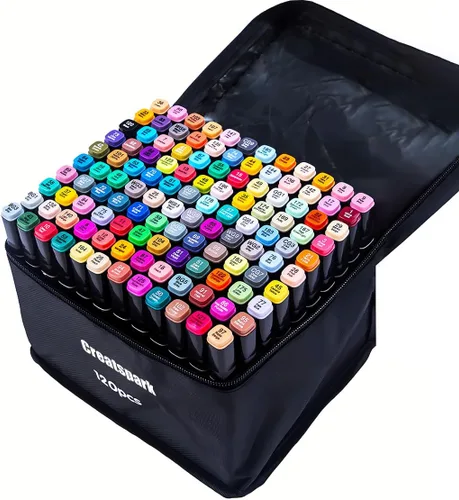CREATSPARK Marcadores de alcohol de 120 colores con base de doble punta para dibujos artísticos de anime, ilustraciones - Recargables