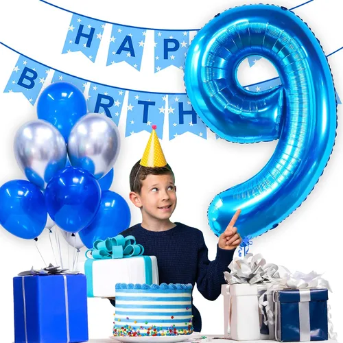 Miniatura 3 de KatchOn, Globo azul del número 9 de 50 pulgadas Globos azules del número 9 para cumpleaños Globos de 9º cumpleaños para decoraciones