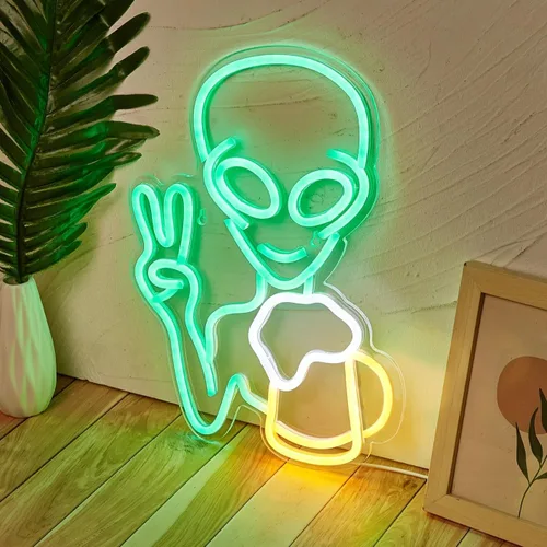 Miniatura 5 de Letrero de neón LED de neón de alienígenas, luz nocturna alimentada por USB, arte de pared 3D y sala de juegos, dormitorio, sala de estar, Verde