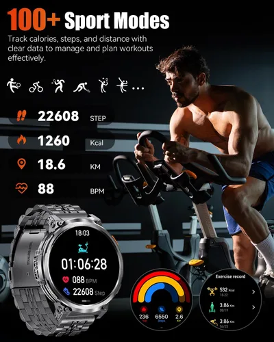 Miniatura 6 de Reloj inteligente militar de pantalla grande de 1.85 pulgadas para hombres con linterna, batería grande de 730 mAh, impermeable IP68, llamadas