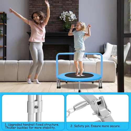Miniatura 6 de RAVS 36" Toddler Trampoline for Kids Ages 1-6 with Thick Safety Pad Adjustable Foam Handle Easy Assembly Foldable Mini Kids Rebounder Baby Azul