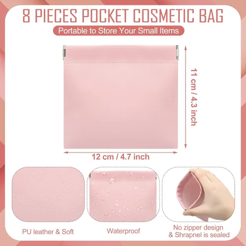 Miniatura 2 de 8 piezas de piel de cordero bolsa de cosméticos pequeña bolsa de maquillaje portátil para monedero pequeña bolsa de maquillaje pequeña bolsa de piel