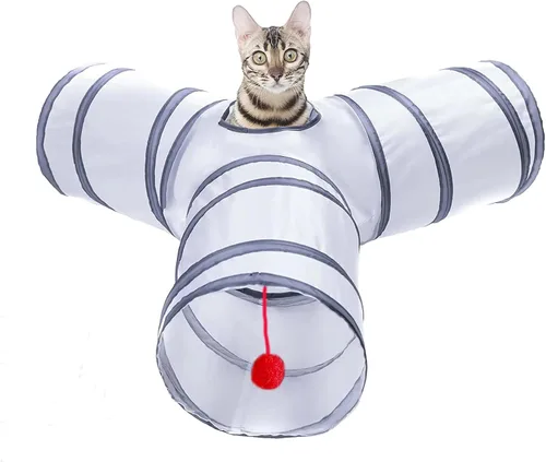 Miniatura 8 de Túnel para gatos, tubo plegable con 1 pelota de juego, 3 vías para gatos de interior, cachorros, gatitos, conejos