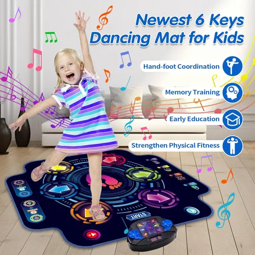 Miniatura 4 de Alfombrilla de baile electrónica para niños con 6 botones y Bluetooth inalámbrico, tapete de juego de baile con música incorporada de 9 niveles y 3