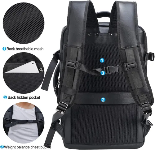 Miniatura 2 de Masa Kawa Mochila de cuero para laptop de 15.6 pulgadas para hombres expandible 36L viaje de negocios mochila Daypack Weekender Bag