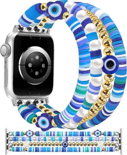 Miniatura 22 de Newlibery - Pulseras de cuentas compatibles con Apple Watch de 38 mm, 40 mm, 41 mm, 42 mm (S10/11) Correa elástica estirada hecha a mano para mujer