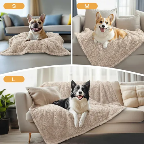 Miniatura 3 de 1 paquete de 3 mantas calmantes esponjosas de vellón de primera calidad para mascotas, manta sherpa suave para perros, cachorros, gatos, beige