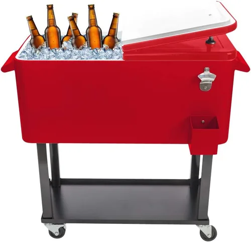 Miniatura 15 de Baúl de hielo con ruedas de 80 cuartos de galón, portátil, para fiestas, para bebidas frías, para terraza de patio al aire libre, mimbre marrón