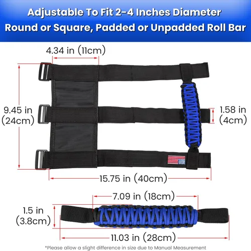 Miniatura 6 de Asas de agarre de barra antivuelco para Jeep Wrangler JK JKU JL JLU TJ YJ Sport Sahara Freedom Rubicon Unlimited Gladiator JT 1955-2023 UTV ATV Azul