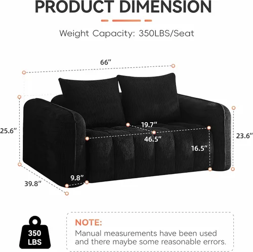 Miniatura 2 de Sofá Loveseat Sin Armazón de 66'', Sofá de 2 Plazas con Asientos Profundos Acolchados con Reposabrazos Redondeados, Sofá Nube de Pana Tapizado