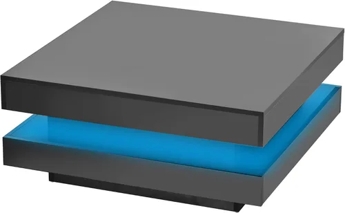 Miniatura 5 de SSLine Mesa de centro de alto brillo con luces LED, 16 colores, moderna mesa de cóctel de 2 niveles con control remoto, mesa de té para el sofá