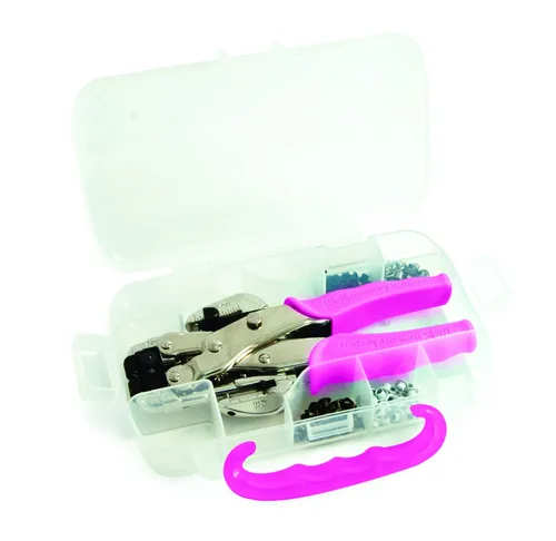 Miniatura 6 de We R Memory Keepers - Kit de perforador de ojales Crop-A-Dile, color rosa, incluye 100 ojales, mango cómodo, para agujeros de 1/8 o 3/16 pulgadas