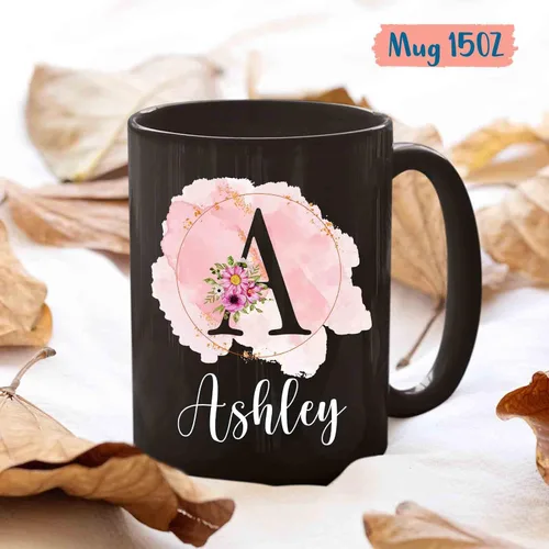 Miniatura 5 de Taza personalizada con nombre inicial, taza con monograma personalizado, 11 y 15 onzas, cerámica negra