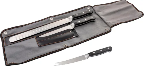Miniatura 5 de Oklahoma Joe's Blacksmith - Juego de cuchillos de barbacoa de 3 piezas, cuchillos de carne de espiga completa con asas remachadas y rollo