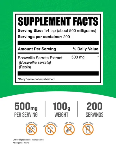 Miniatura 3 de BulkSupplements.com Extracto en Polvo de Boswellia Serrata - Suplemento de Boswellia, de Resina de Incienso - Vegano y Sin Gluten, 500mg por