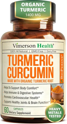 Miniatura 11 de Suplemento de curcumina de cúrcuma con extracto de pimienta negra, cúrcuma orgánica de alta potencia, 1200 mg y 95% curcuminoides para la salud