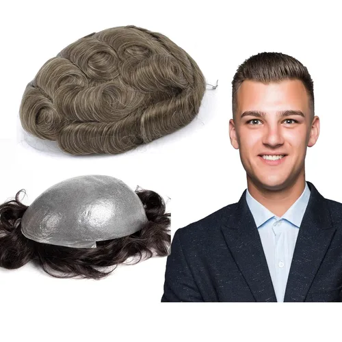 Miniatura 27 de GEXWORLDWIDE GEX 62 colores tupé para hombres 0.002 in piel ultra fina V-loop 8x10 pulgadas cabello humano conjunto gris densidad densidad densidad