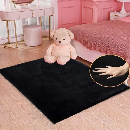 Miniatura 14 de ORINOVA Alfombra de felpa marrón claro beige de 8 x 10 pies para sala de estar, alfombra bohemia esponjosa de piel de conejo grande para dormitorio