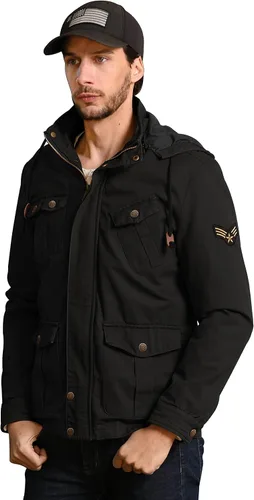 Miniatura 4 de WenVen Chaqueta casual de algodón de lona con capucha para hombre