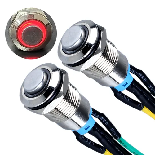 Miniatura 11 de 2 interruptores de botón con pestillo de 0.472 in con cable pre-soldado de 5.9 in 1NO 12V-24V ON-Off para orificio de montaje de 1/2 pulgada, anillo