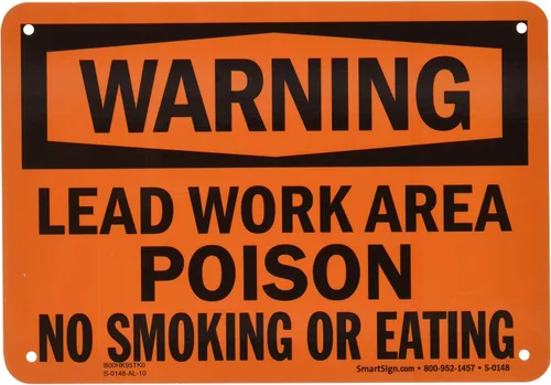 SmartSign -S-0148 Letrero "Advertencia - Área de trabajo de plomo, veneno, no fumar ni comer" | 7" x 10" Aluminio - Negro sobre Naranja