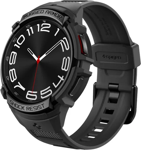 Spigen Rugged Armor Pro - Funda diseñada para Samsung Galaxy Watch 6 Classic de 1.693 in con banda protectora de TPU con correa (2023), color negro