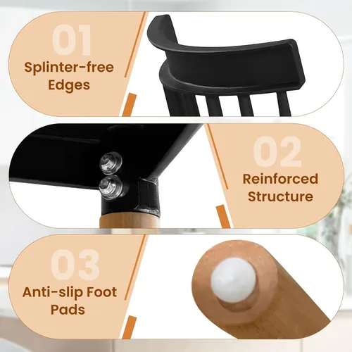 Miniatura 8 de Giantex Juego de 4 sillas de comedor Windsor, modernas sillas de cocina negras con respaldo de husillo y asientos curvos, patas de madera maciza