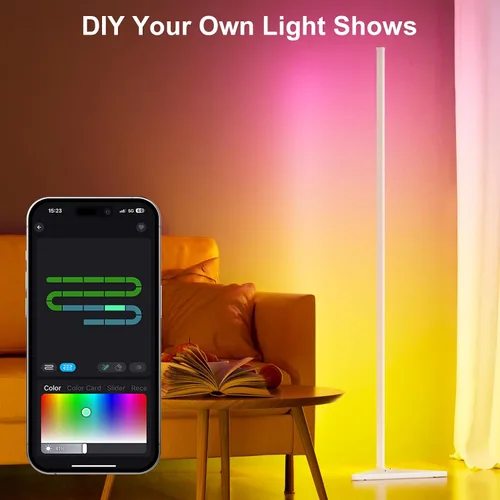 Miniatura 8 de MIHEAL Lámpara de pie de esquina – Lámpara de esquina LED RGB inteligente con aplicación y control remoto, 16 millones de colores y más de 68 Blanco