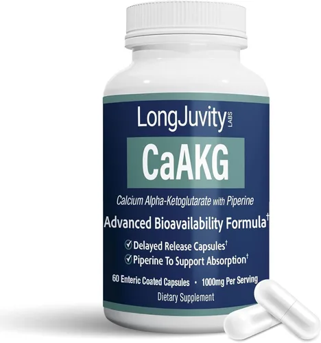 LongJuvity - Suplemento AKG de liberación temporal de alfa-cetoglutarato de calcio (1,000 mg por porción), salud intestinal, salud ósea,