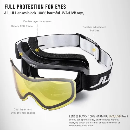 Miniatura 4 de Juli Gafas de esquí para niños, gafas de snowboard para niños y niñas, motos de nieve, esquí, patinaje, edad 3-8 4302 Marco negro mate/lente