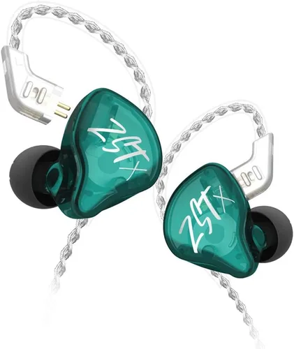 KZ ZST X Monitores intrauditivos, auriculares ZSTX híbridos dinámicos con doble controlador mejorado, auriculares HiFi estéreo IEM con cable Cian
