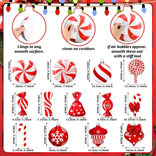 Miniatura 2 de Yulejo 65 calcomanías de Navidad para el suelo, calcomanías de pared de menta, calcomanías de bastón de caramelo, decoraciones de piruletas grandes