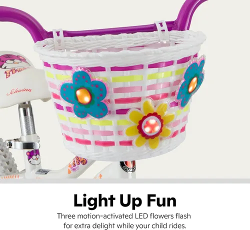 Miniatura 3 de Schwinn Cesta de bicicleta para niños, con flores iluminadas activadas por movimiento, se adapta a la mayoría de manillares de bicicleta para niños