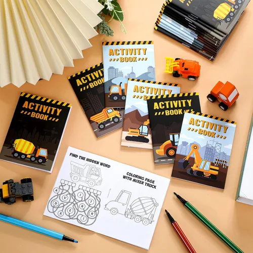 Miniatura 6 de Sinmoe Juego de 36 libros de actividades para fiestas infantiles, incluye camiones de construcción: camiones volquete, excavadoras, grúas, tractores