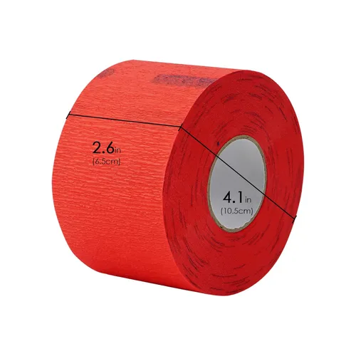 Miniatura 4 de Tiras de cuello de papel flexibles para corte de pelo de peluquería, 5 rollos, 500 suministros de peluquería autoadhesivos rojos desechables