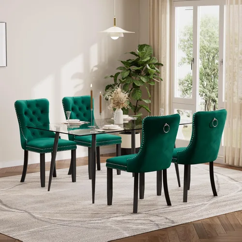 Miniatura 67 de Baysitone Juego de mesa de comedor de vidrio de 51 pulgadas para 4, juego de 5 piezas moderno de comedor, mesa de cocina rectangular de vidrio con 4