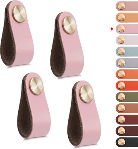 Miniatura 18 de Paquete de 4 tiradores de cuero para cajones, color beige, pomos de puerta de armario de 3.7 pulgadas, tiradores de piel sintética para tocador
