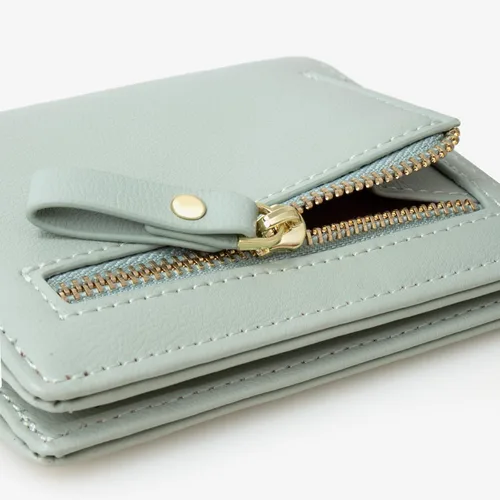 Miniatura 6 de SUMGOGO Cartera pequeña para mujer, delgada, de piel, con tarjetero RFID, plegable, corto, con cremallera, bolsillo frontal, Verde (Mint Green)