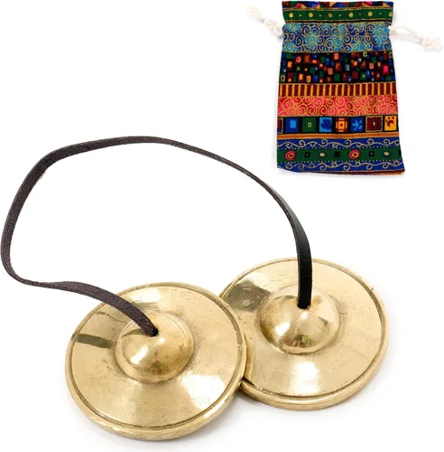 Miniatura 7 de Boao Campanas tibetanas Tingsha, platillos de meditación con bolsa de tela con cordón tibetano, timbre de meditación para instrumentos de percusión
