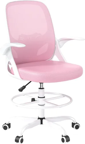 Miniatura 8 de Kensaker Silla de Dibujo Alta con Anillo Reposapiés para el Hogar y el Trabajo, Silla Ergonómica de Escritorio de Oficina para el Hogar con Brazos