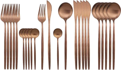 Miniatura 14 de JASHII Juego de cubiertos de 24 piezas con piezas de servir, utensilios de acero inoxidable, incluye cuchillo, tenedor/cuchara, acabado mate, apto