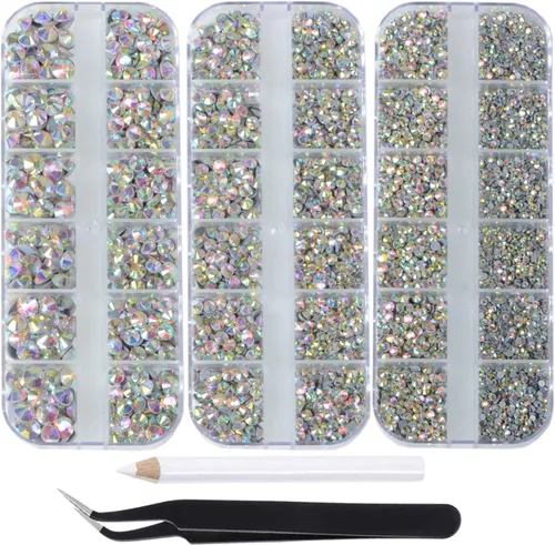 Miniatura 12 de Massive Beads Más de 9500 diamantes de imitación termoadhesivos redondos de vidrio con parte trasera plana para hacer tú mismo con 1 pinza y 1 12