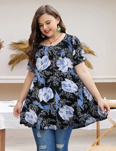 Miniatura 2 de MONNURO - Camiseta de manga corta para mujer, holgada con mucho vuelo, talla grande