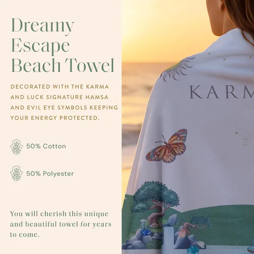 Miniatura 4 de KARMA AND LUCK Dreamy Escape - Toalla de playa para mujeres y hombres, mal de ojo, mano de Hamsa, loto, mariposa y elefante, toallas de playa