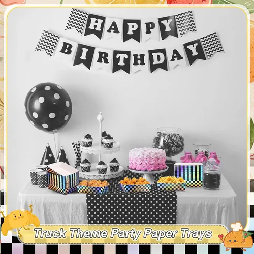 Miniatura 6 de Mifoci 50 bandejas de papel iridiscentes para fiestas de autos de carreras, 5 libras, grandes de color negro metálico e iridiscente, platos