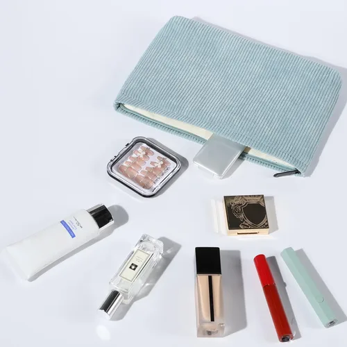 Miniatura 3 de Etercycle Bolsa de maquillaje de pana, bolsa de cosméticos, organizador de bolsas de cosméticos, bolsa de almacenamiento, bolsa de maquillaje Azul