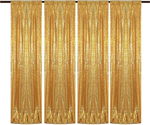 Miniatura 50 de Cortinas de fondo de lentejuelas negras con purpurina de 2 x 8 pies, 4 paneles para decoración de bodas, fiestas de cumpleaños, despedidas de Negro