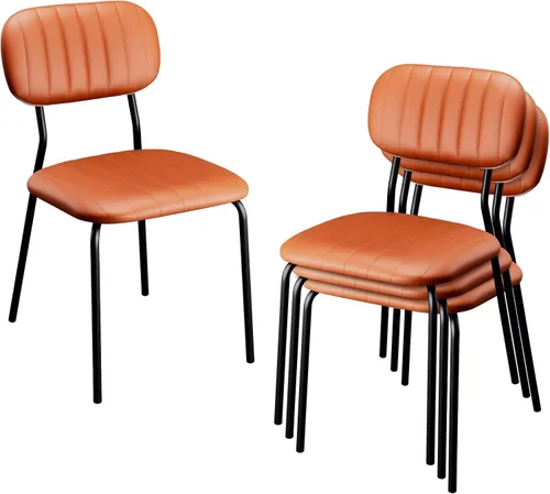 Miniatura 11 de VINGLI Juego de 2 sillas de comedor apilables, asiento acolchado de poliuretano con marco de metal, silla apilable para el hogar, cocina, oficina