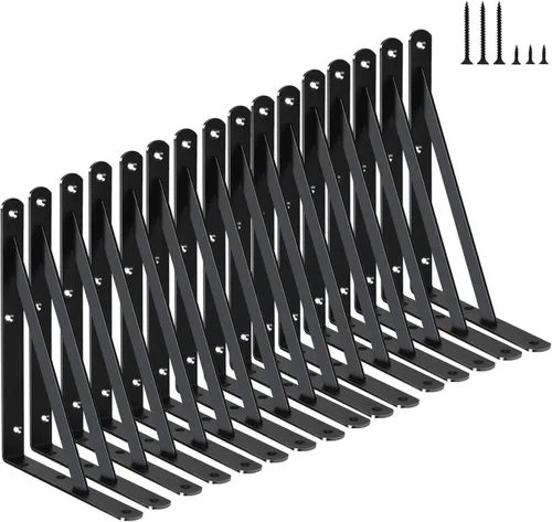 Paquete de 16 soportes de estante resistentes de 8 pulgadas de largo x 6 pulgadas de alto con tornillos, soportes de estante de metal, soportes